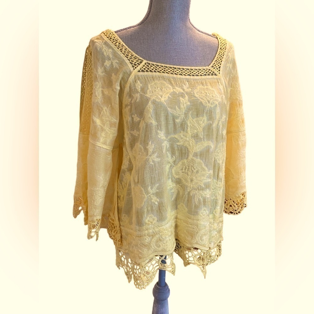 DEMOCRACY Women’s Yellow Boho Top l Size Small Boho Top 0716